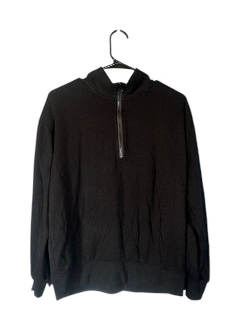 Three Dots Black Quarter Zip Long Sleeve Stretch Pullover Sweatshirt Women Small